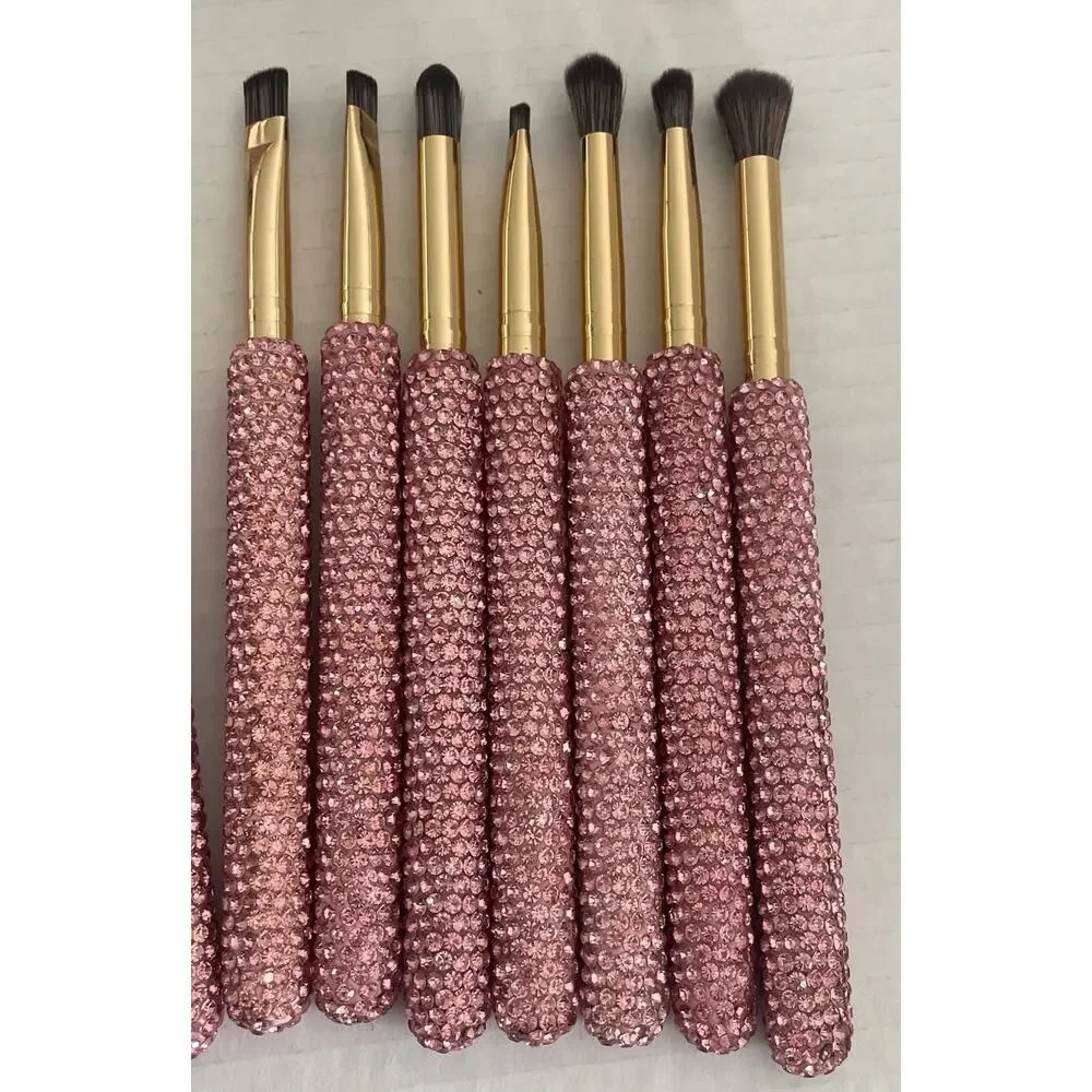 Lot of 55 Makeup Brushes Pink w/Glitz Bling Bedazzled Glamour Vanity Decor New